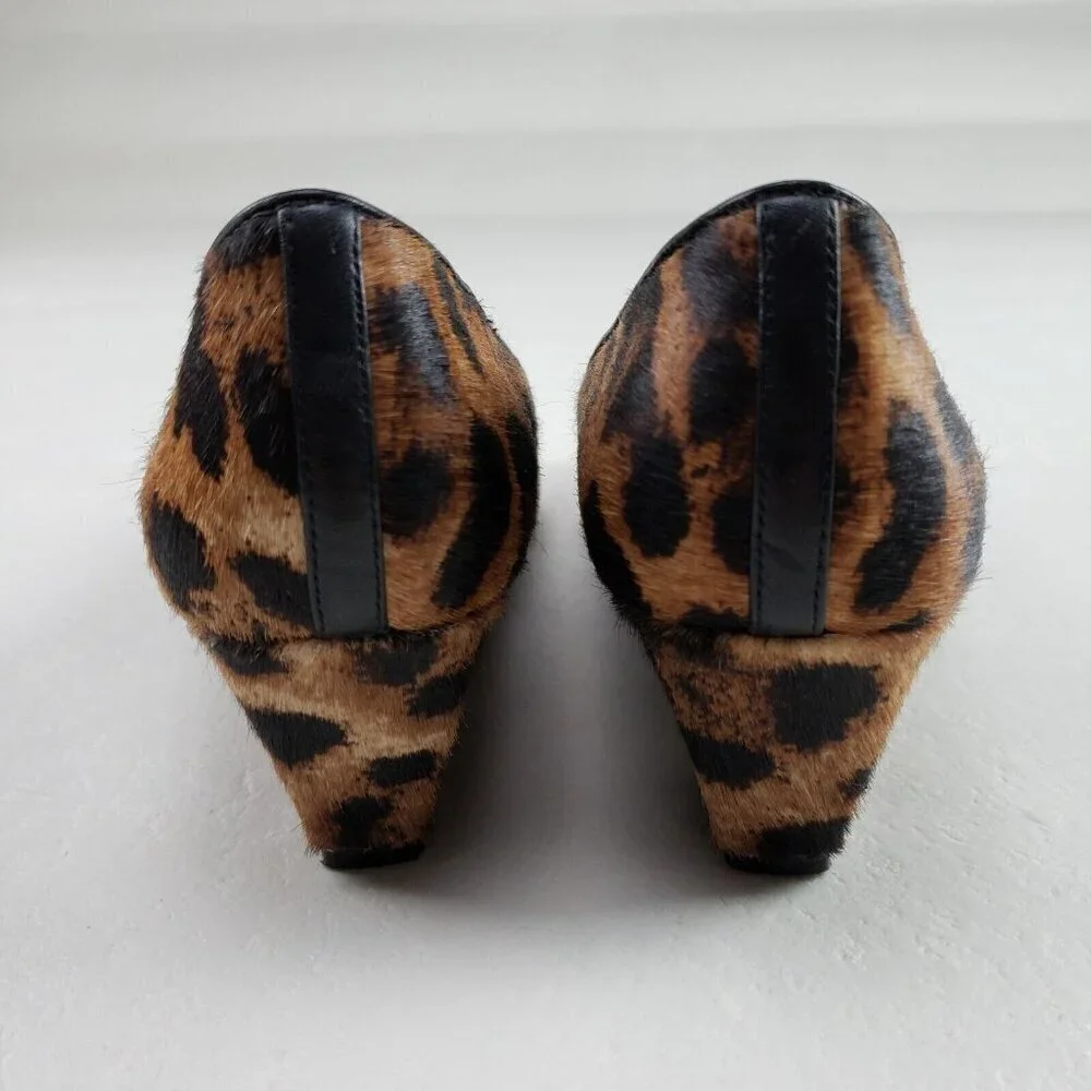 Talbots Leopard Print Laney Wedge Womens 7 Brown Calf Hair Low Closed Toe Heel